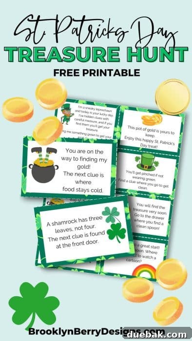 Another vertical Pinterest pin image for the St. Patrick's Day printable clue cards
