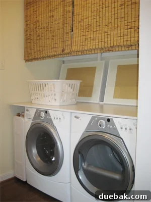 DIY Laundry Nook Counter, Frames, and Blinds