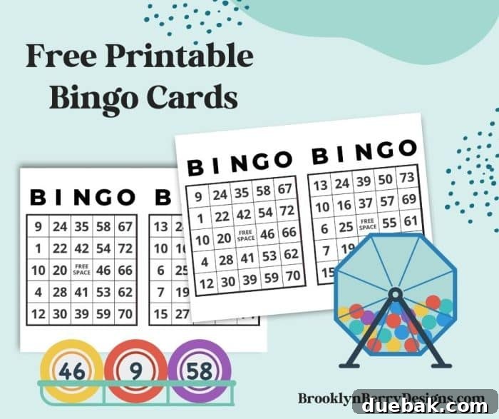 stacks of new printable bingo cards with images of basket and bingo calling numbers.
