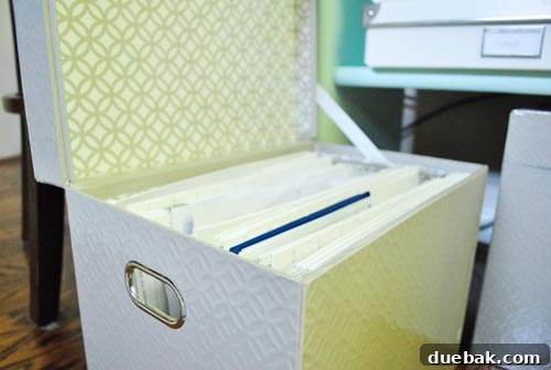 Detailed close-up of the gray file box exterior, highlighting the subtle overlapping circles pattern.