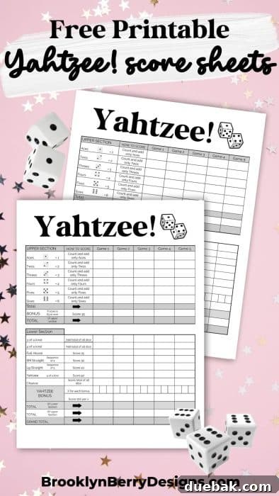 yahtzee score sheet on a colorful background with dice