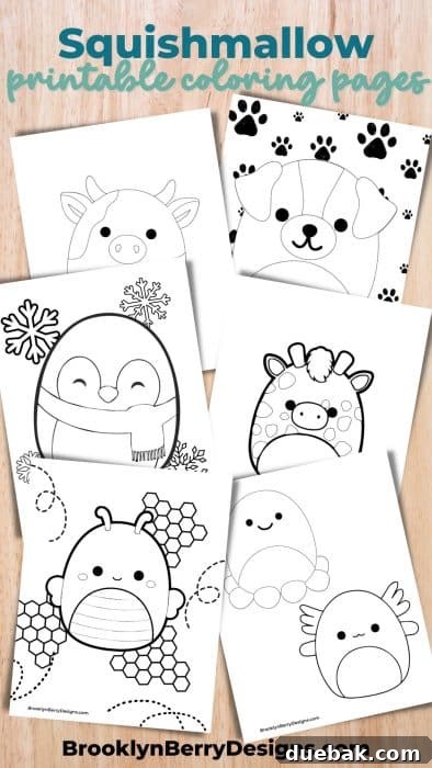 Adorable Squishmallow Coloring Fun 3 A second Squishmallow coloring page featuring a different character, also on a teal background with abstract shapes, awaiting artistic touch.