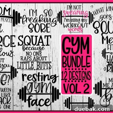 Gym Bundle Vol 2 with 12 unique workout designs, perfect for creating a week's worth of gym gear.
