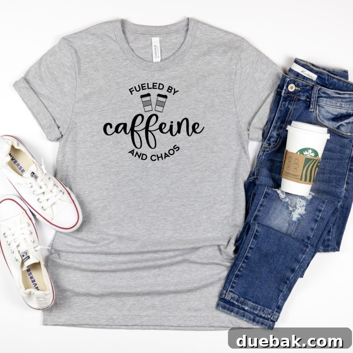 Fueled By Caffeine And Chaos SVG design, versatile for gym shirts or coffee lovers, with optional coffee cups.