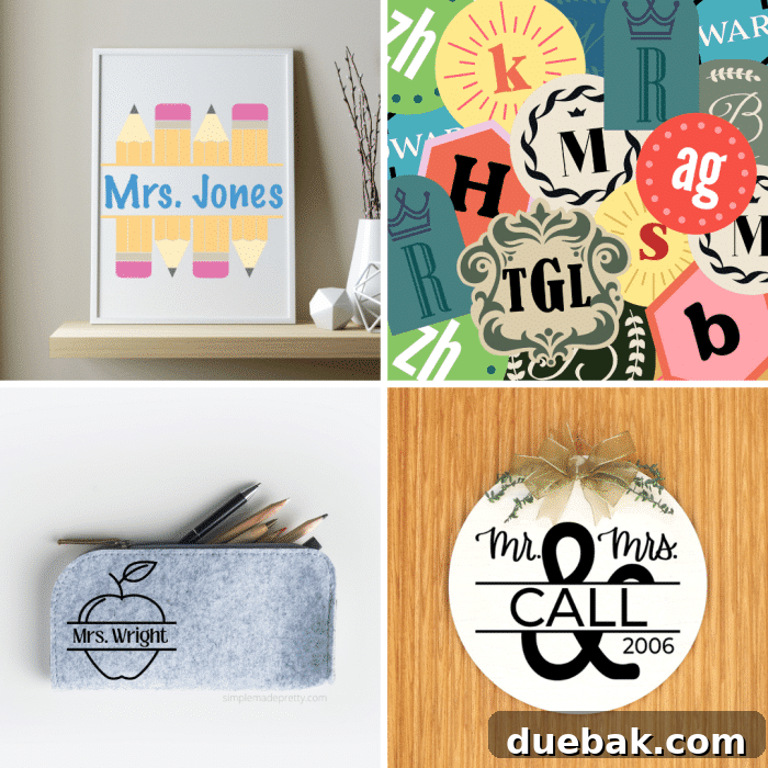 A collage of various free monogram SVG designs, showcasing diverse styles and themes.