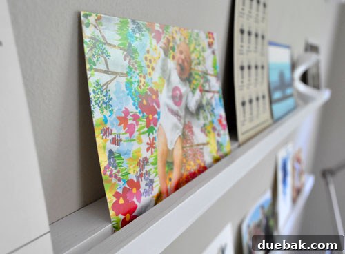 Craft Your Own Stylish Wall Shelves 15 Detailed shot of various postcards and small art pieces arranged on the new ledges