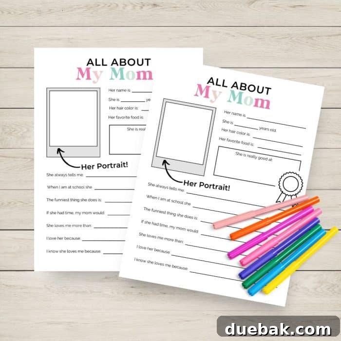 Sweet Facts About Mom Free Printable 2 A child proudly holding a completed 'All About My Mom' worksheet, a perfect handmade Mother's Day gift.