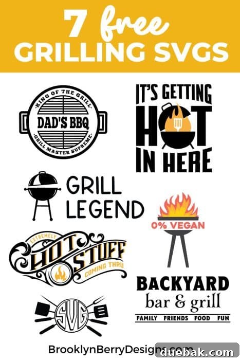 BBQ King Father's Day SVG 9 A collage displaying various BBQ-themed SVG designs available for free download, including witty phrases and grilling icons.