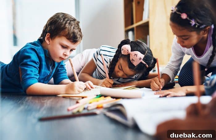 Two children happily coloring and drawing on the floor, engaged in creative play.