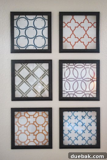 Close-up of Amanda's digitally created and printed geometric wall art in an espresso frame.
