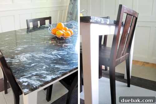 Crafting a Steel and Marble Dining Table 6 Close-up of the steel parsons legs and marble tabletop