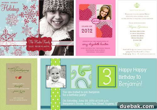 Variety of personalized greeting cards and invitations