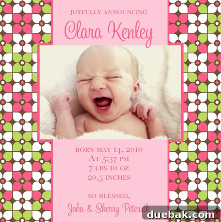 Clara's custom birth announcement card