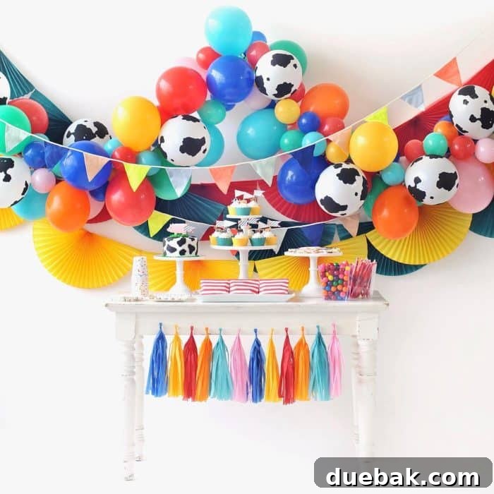 Festive multi-colored balloon garland
