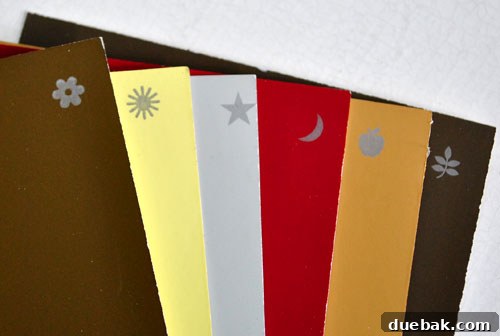From Chip to Chic Decor 5 Martha Stewart Living paint chips with small icons on the corners for room-to-room coordination