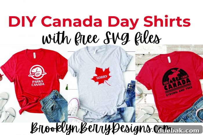 Canada day shirts with free SVG files to make your own, featuring maple leaf designs.