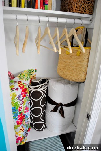 Clever Closet Shelf for Built-In Dog Crate 11 Closet with hanging items organized, showing plenty of free space for guests