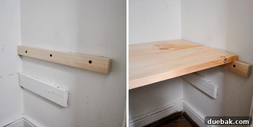Clever Closet Shelf for Built-In Dog Crate 7 Installed wooden support rails inside the closet with the shelf planks resting on them