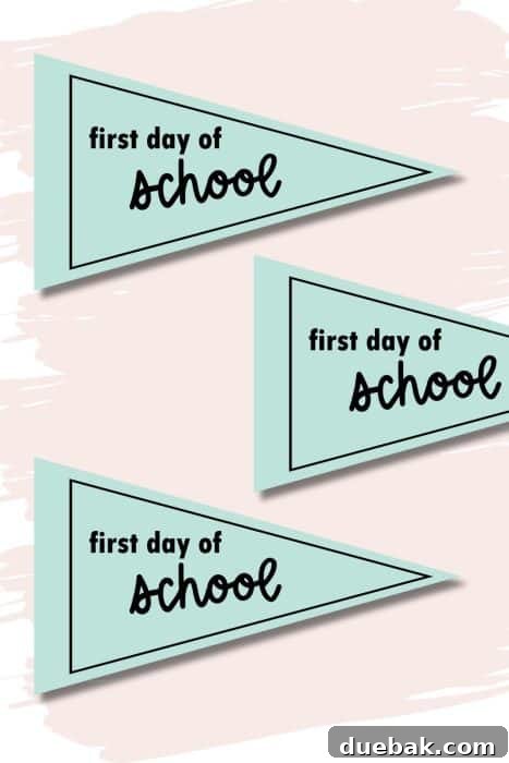 Three beautifully designed first day of school pennant banners, ready for printing.