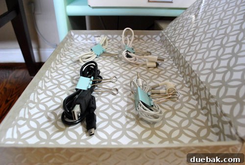 File box with neatly bundled wires and cords