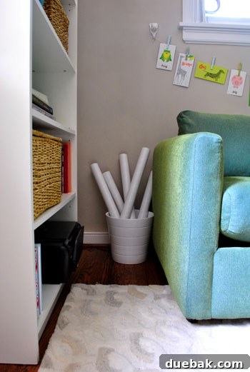 IKEA planter repurposed as a mailing tube caddy