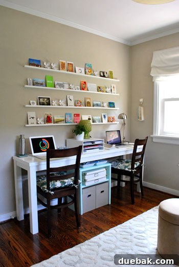Creative desk organization with paint deck on a ceramic pig hook