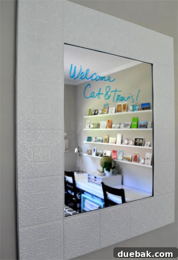 Smart Space: Office & Guest Quarters 11 A mirror displaying a handwritten welcome message for guests, adding a personal touch to the room.