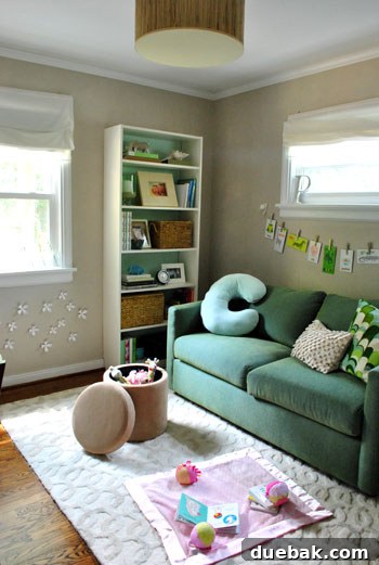 Smart Space: Office & Guest Quarters 12 The multi-functional room transformed into a colorful playroom, featuring ample rug space and interactive wall elements for a child.