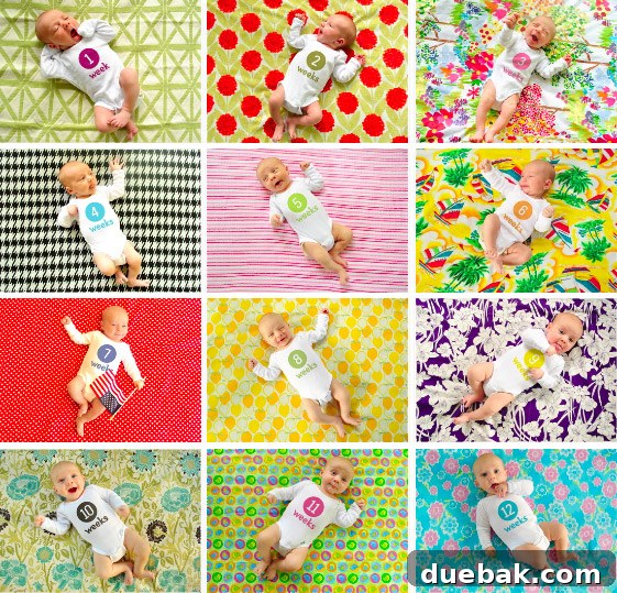 Collage of baby Clara's weekly milestone photos showcasing her growth