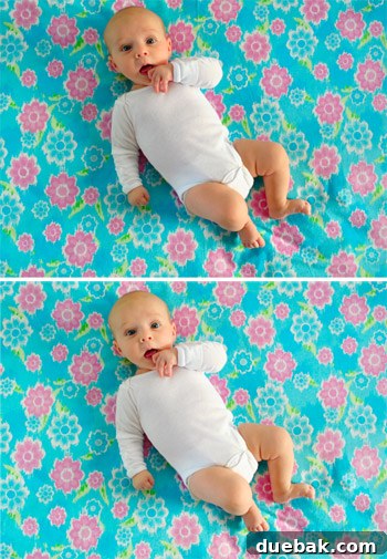 Comparison of original baby photo and lightly retouched, de-wrinkled version