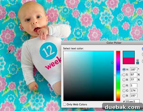 Screenshot demonstrating color selection for text using Photoshop's color picker tool
