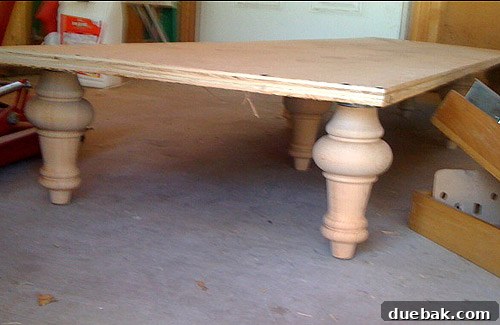 Buffet by the Book 5 New legs secured to the base in a diamond pattern, and decorative trim added around the edges.