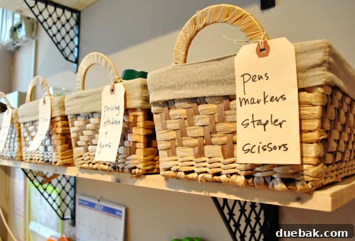 Another view of organized baskets in a storage area