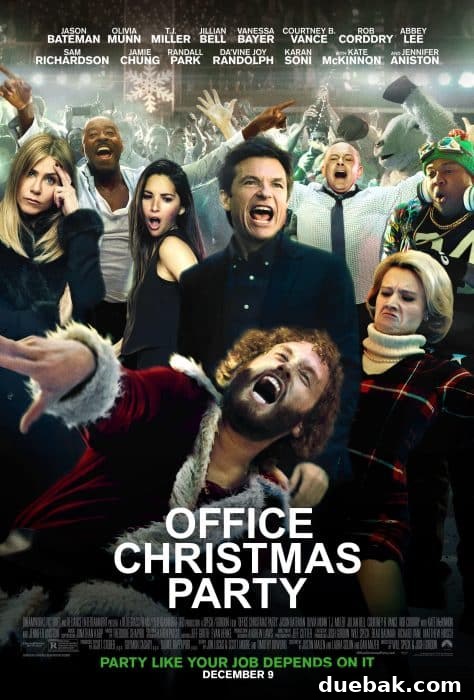 Naughty or Nice: The Ultimate Adult Christmas Movie List 6 Jennifer Aniston and Jason Bateman in Office Christmas Party movie poster.
