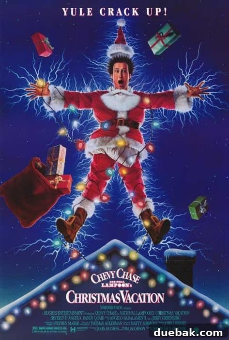 Naughty or Nice: The Ultimate Adult Christmas Movie List 7 Chevy Chase as Clark Griswold in National Lampoon's Christmas Vacation movie poster.