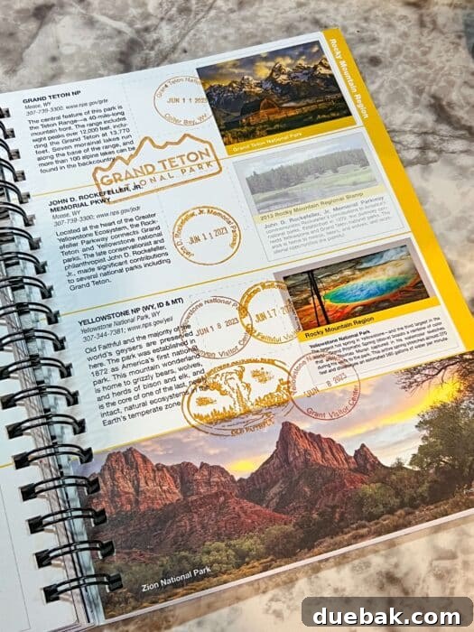 Old Faithful Geyser stamp in a National Parks Passport Book