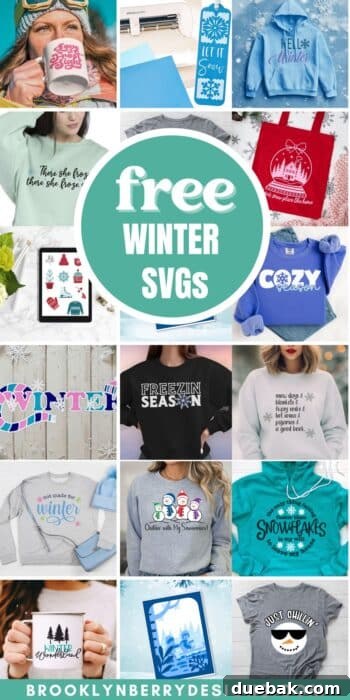 A vibrant collage of winter-themed craft projects, tools, and materials, showcasing the creative potential of free SVG files for the holiday season.