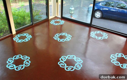 Transform Your Concrete Floor with Paint and Stencils 14 Close-up of the stenciled pattern, highlighting the colors