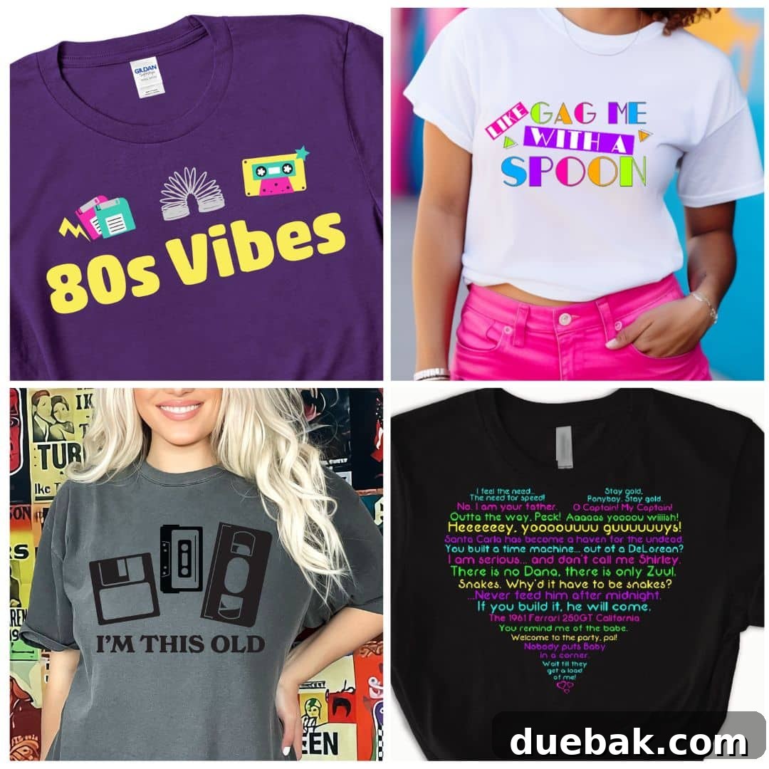 A fourth vibrant collage showcasing even more unique 80s themed SVG craft projects, including video game elements and witty phrases.