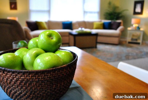 Farah's Living Room Makeover: The Finished Look 19 Bowl of fresh green apples as a centerpiece