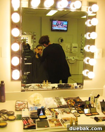 Makeup station with various beauty products