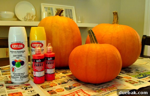 Create Whimsical Puffy Paint Pumpkins 6 Pumpkins, puffy paint, and spray paint