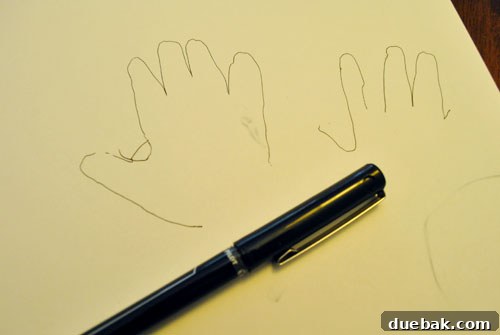 Close-up of traced handprints, showing a 'workable' one