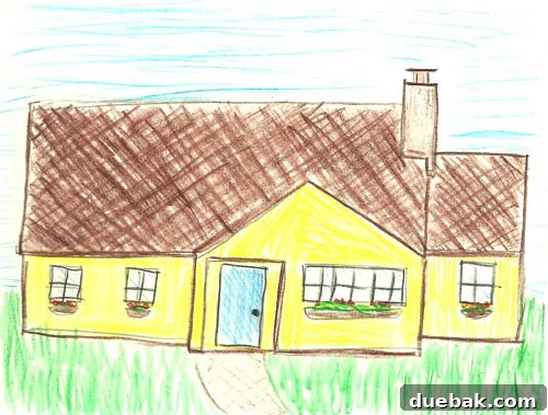 New Blueprint Required 3 Initial, failed attempt at house disguise, featuring a crudely drawn house exterior with a distinct, amateur style.