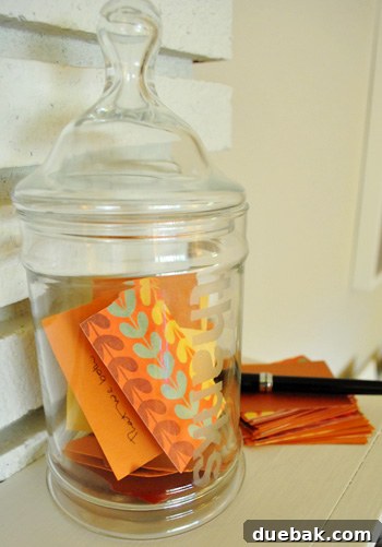 Finished etched glass Thanks Jar With notes of gratitude inside