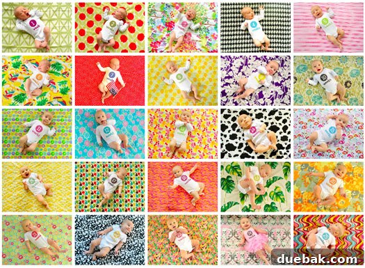 Collage of Clara's first 25 weekly baby photos, showing her growth and various expressions over time