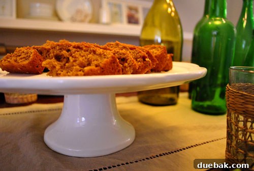 Pumpkin bread on a cake stand