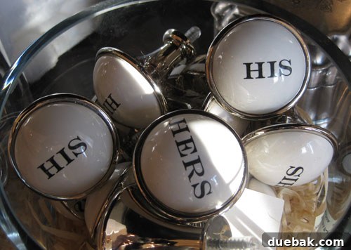 His and Hers decorative knobs for couples' bathrooms or furniture