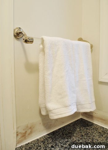 Bathroom wall after removing medicine cabinet and towel bar