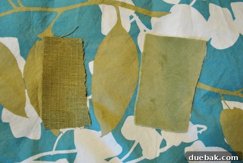 Two close-up fabric swatches, one linen-like and one suede-like